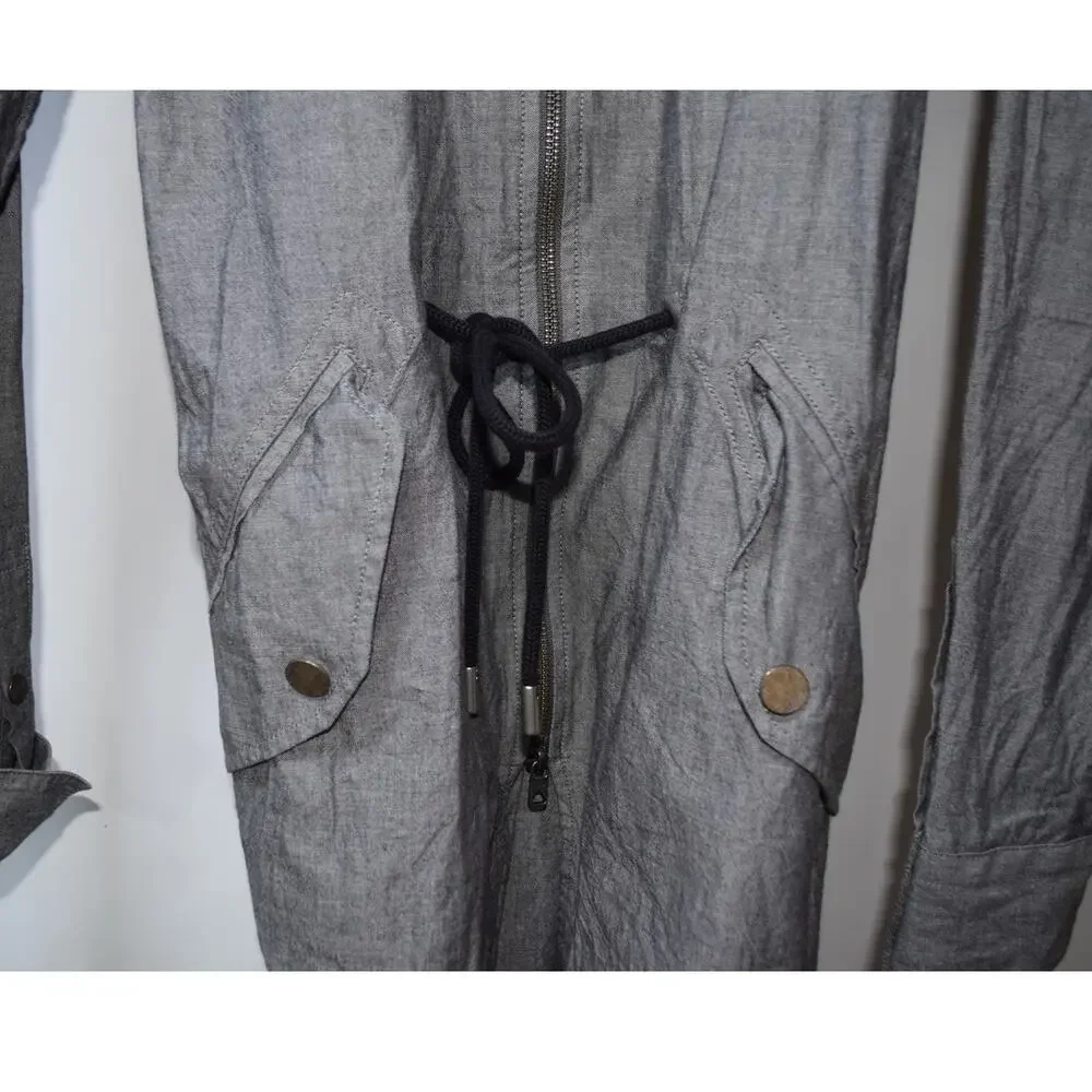 Diesel Black Gold Gray Cotton Utility Shirt Dress Jacket Drawstring Waist